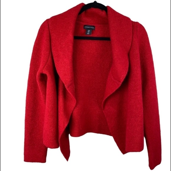 Adrienne Vittadini Open Front Red Shaw Collar Wool Blend Sweater Jacket Sz S - Picture 1 of 6